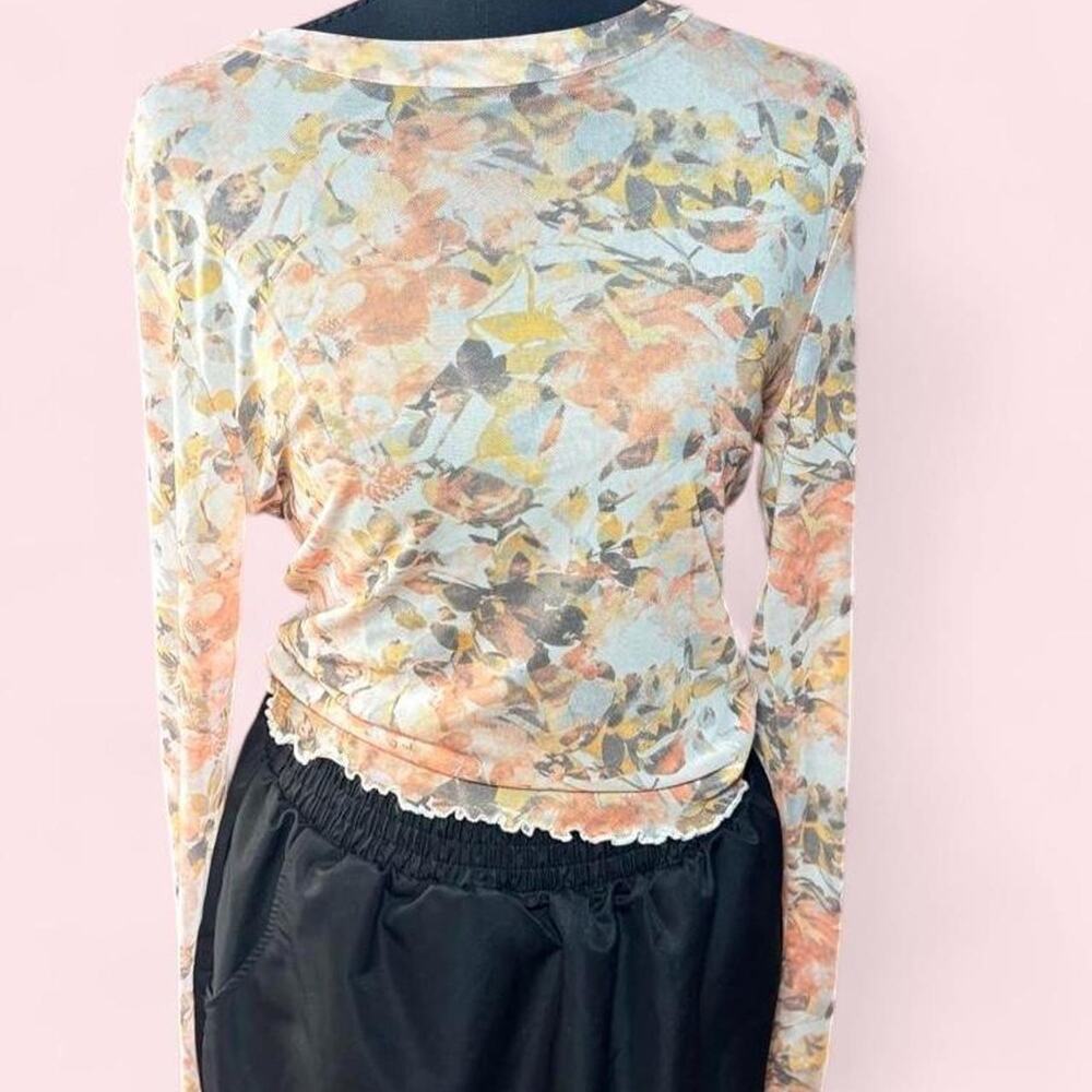 Floral mesh long sleeve top size large coquette fairy balletcore romantic y2k